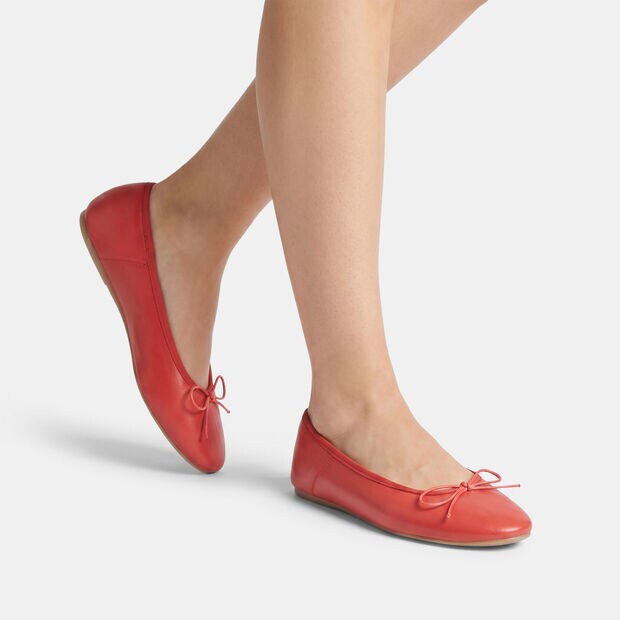 Bata women's ballerina flat with black trim and bow, Red