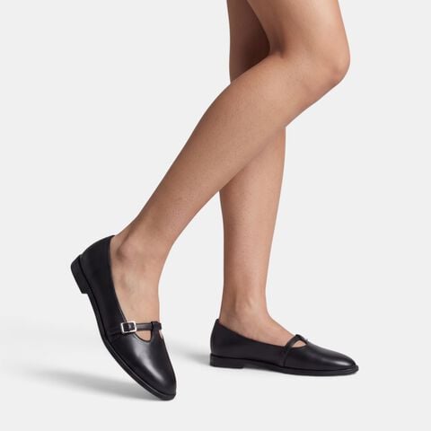 Leather ballerina with Bata strap decoration, Black