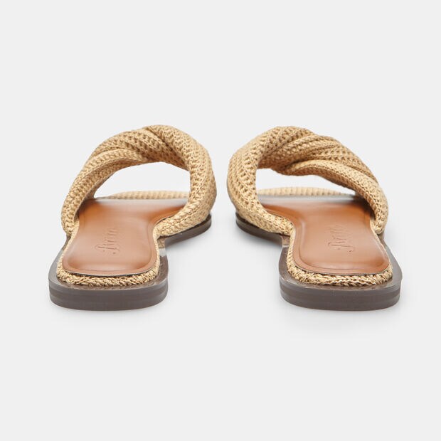 Women's flat sandal with fabric strap, 