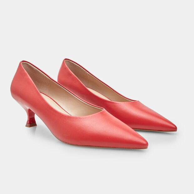 Damenpumps mit mittelhohem Absatz und spitzer Schuhspitze, Rot
