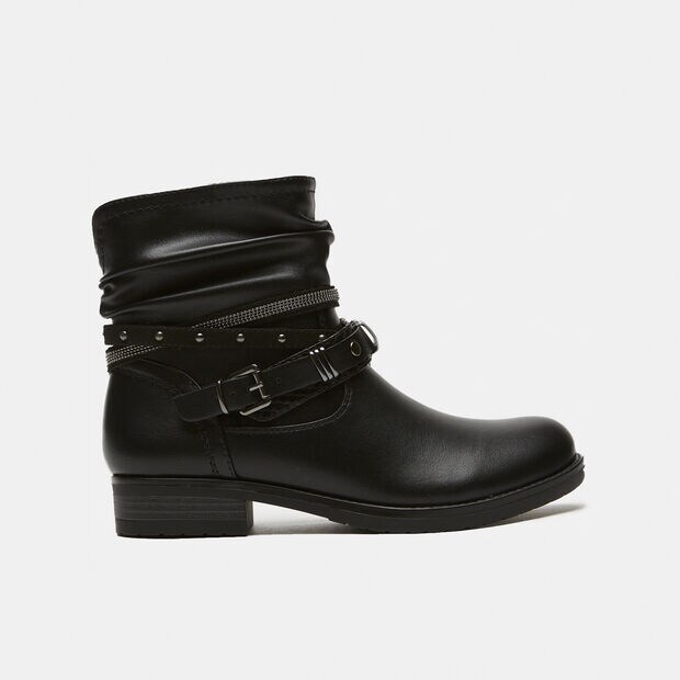 Biker-Stiefeletten mit Schnalle und Nieten, Schwarz