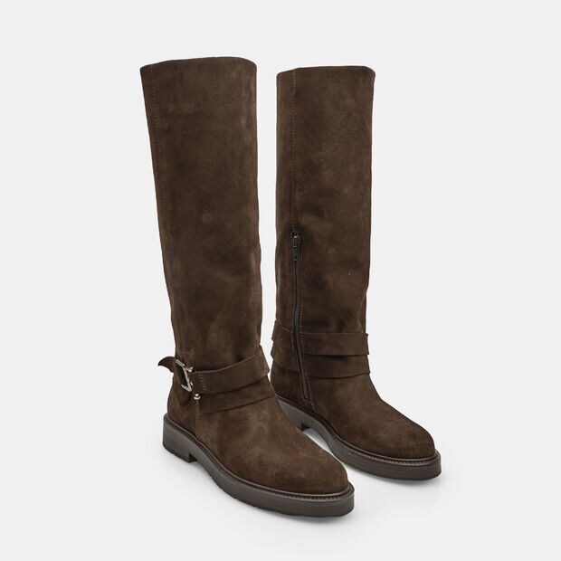 Women's suede boot with strap and buckle Bata, Brown