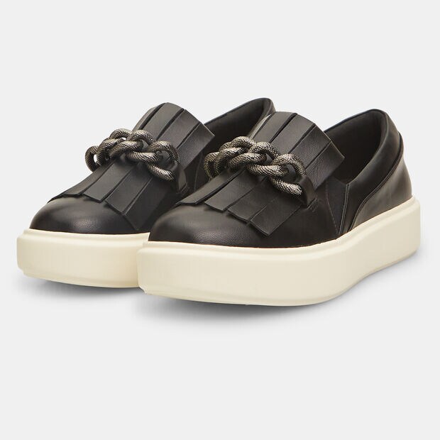 Damen Slip-on Sneaker mit Fransen und Clip, Schwarz