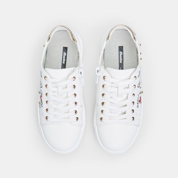 Girls Sneaker with Zipper, White