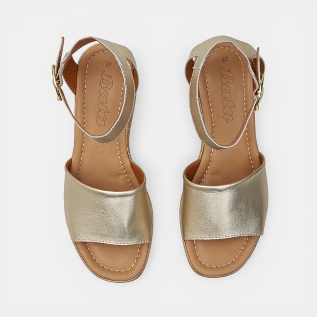 Women's wedge sandal with ankle strap Bata, Gold