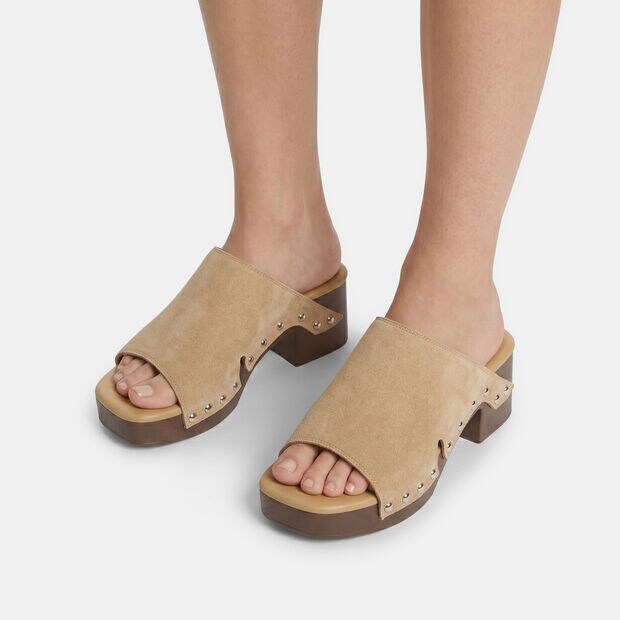 Women's mules with heel and strap Bata, Tan