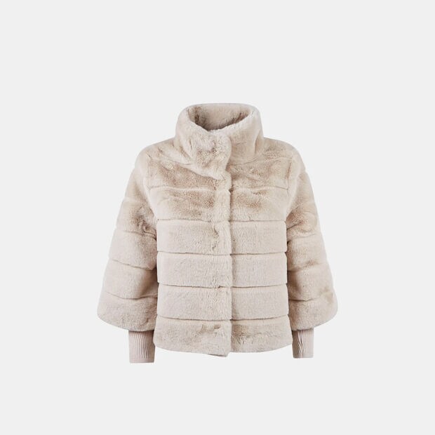 Women's Eco-Fur Coat with High Collar, Beige
