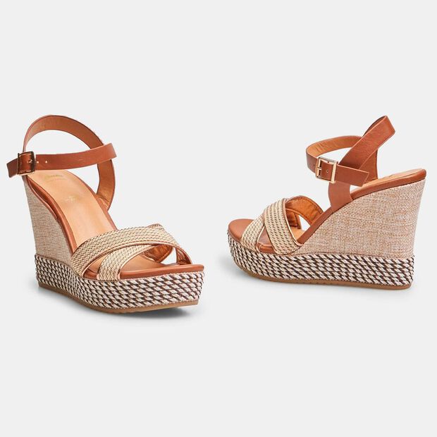 Women's Sandal with 9.5 cm Wedge BATA, Gold