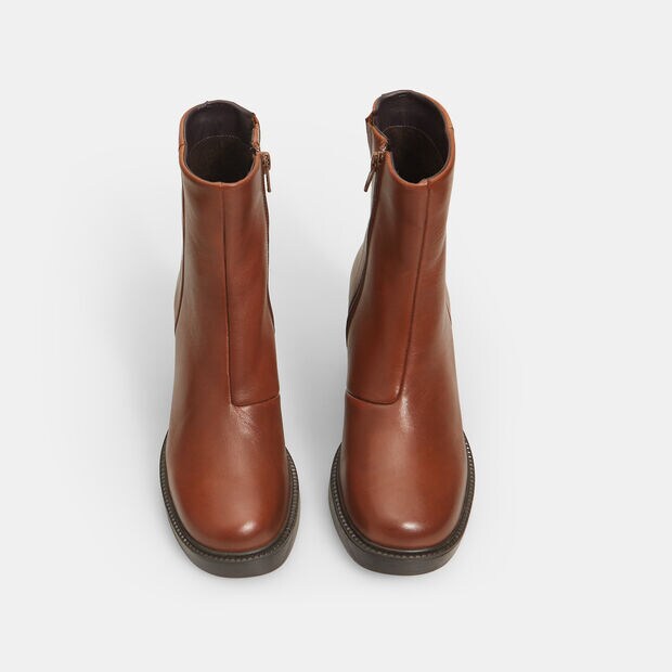 Damen Leder Ankle Boots mit Absatz, Braun