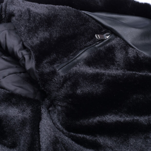 Frauen Bikerjacke aus Kunstleder mit synthetischem Fell, Schwarz