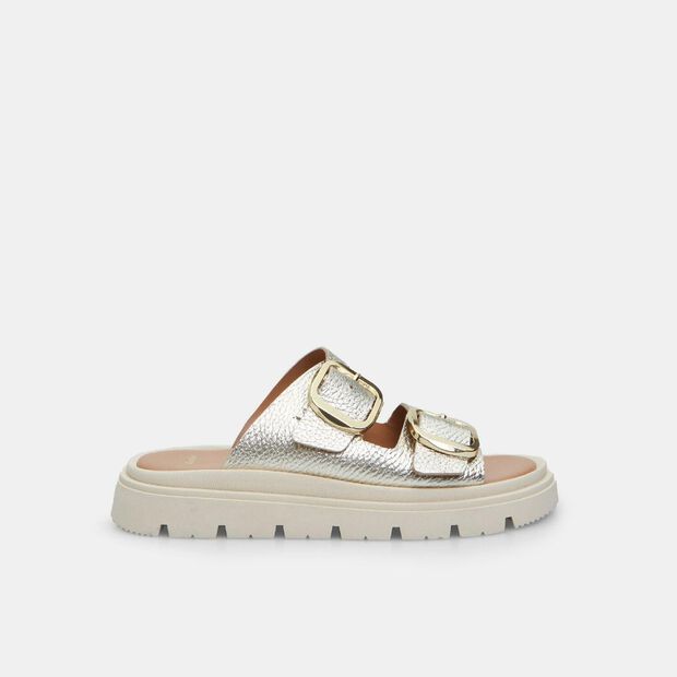 Damen Leder Pantoletten, Gold