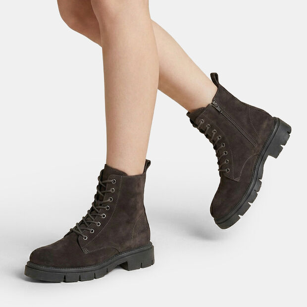 Women's lace-up suede ankle boots, Brown