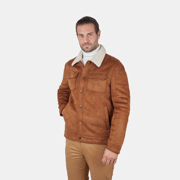 Herren-Bikerjacke in Wildlederoptik, Hellbraun