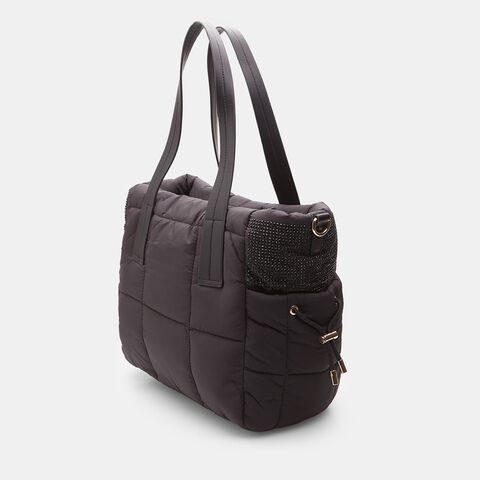 Sac cabas pour femme avec mini strass et cordon de serrage, Noir