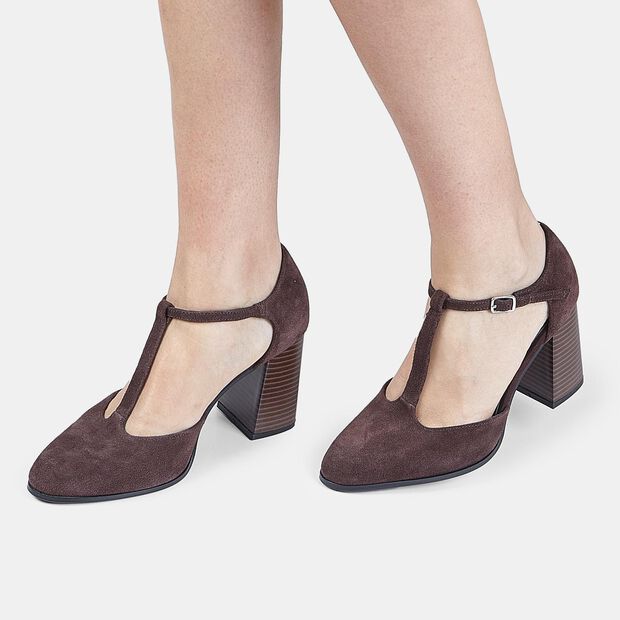 Frauen T-Bar Pumps in Wildleder von BATA, Braun