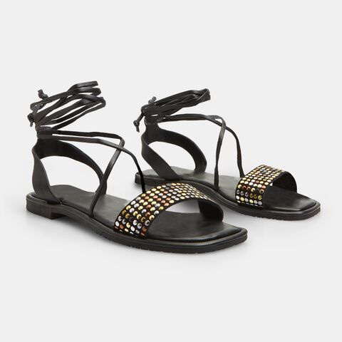 Damen-Sandalen mit B&auml;ndern, Schwarz