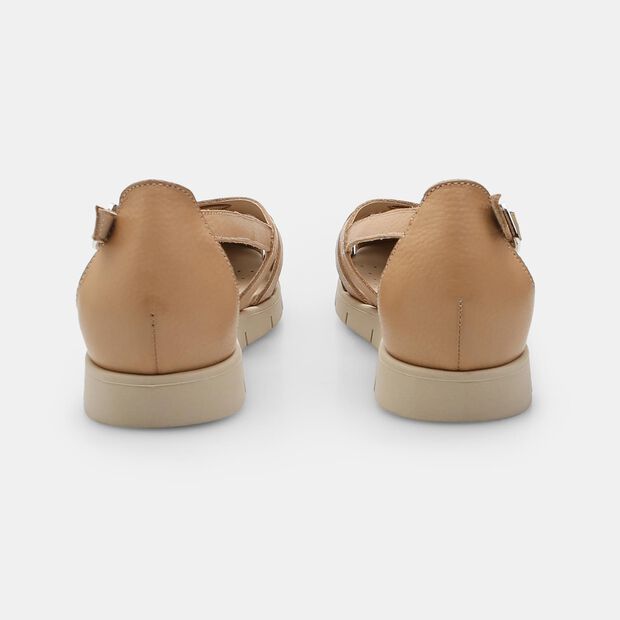 Bata Women's Leather Ballet Flats, Beige