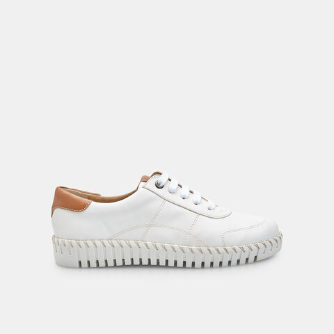 Damenturnschuhe aus Leder mit dicker gewellter Sohle, Weiß