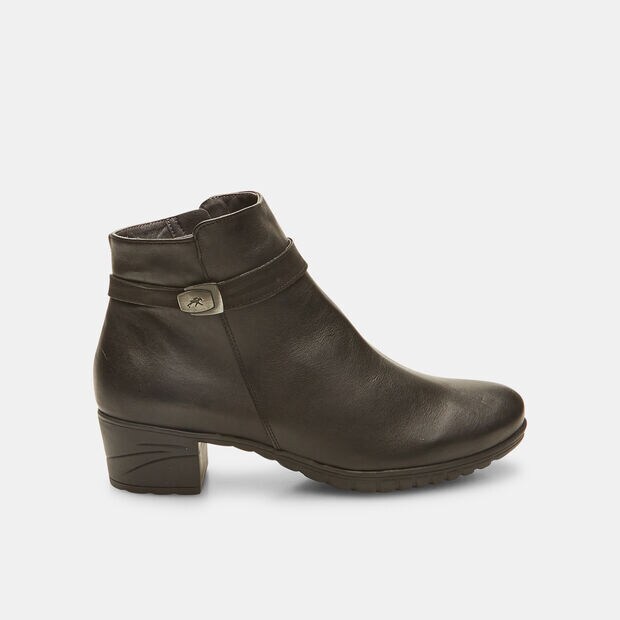 Damenstiefeletten aus Leder mit breitem Absatz, Schwarz