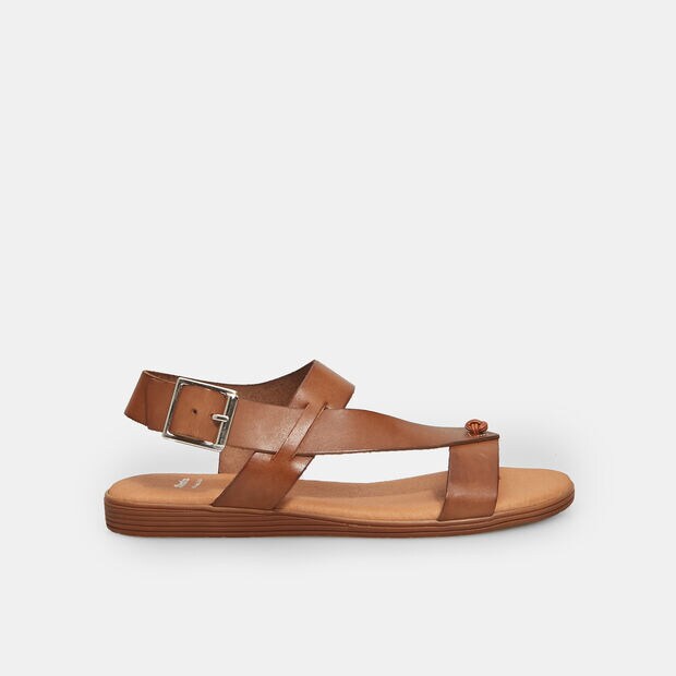 Damen Flach Sandalen aus Leder, Hellbraun