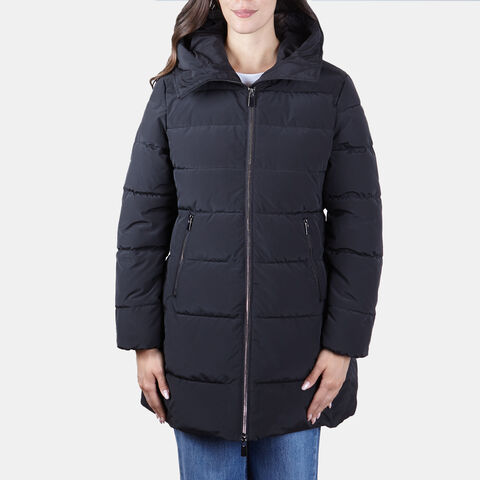 Damenlanger-Daunenmantel, Schwarz