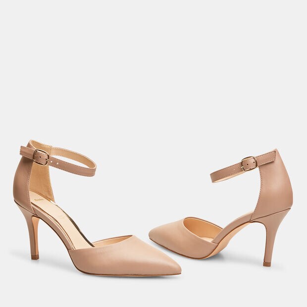 Damen Pumps aus Leder mit 8 cm Absatz, Taupe