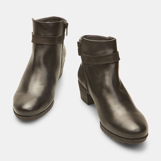 Damenstiefeletten aus Leder mit breitem Absatz, Schwarz