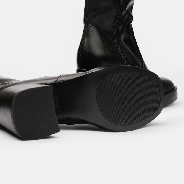 Damen Stiefel mit breitem Absatz und Plateau, Schwarz