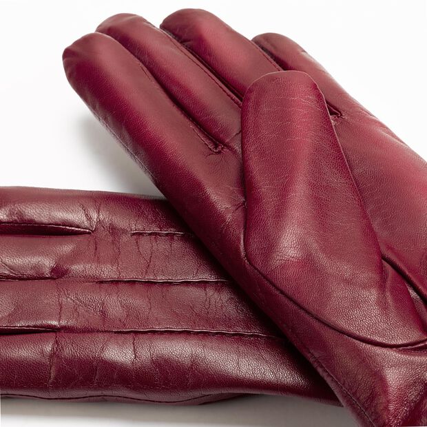 Women's Leather Glove with Wool Inner Cuff, Red