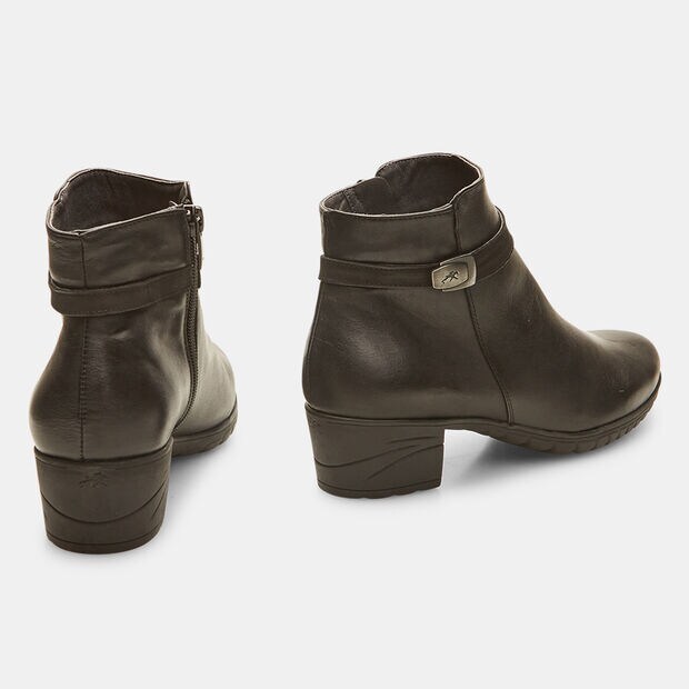 Damenstiefeletten aus Leder mit breitem Absatz, Schwarz