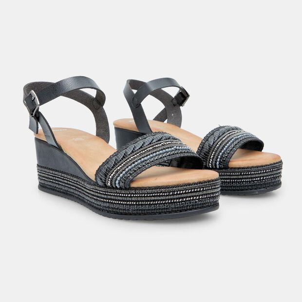 BATA Women's 6 cm Wedge Sandals with Rope and Rhinestones, 