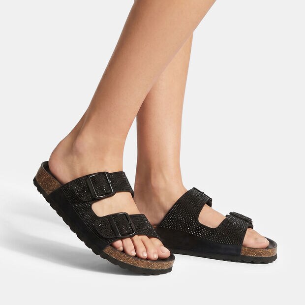 Women's slides with micro strass, Black