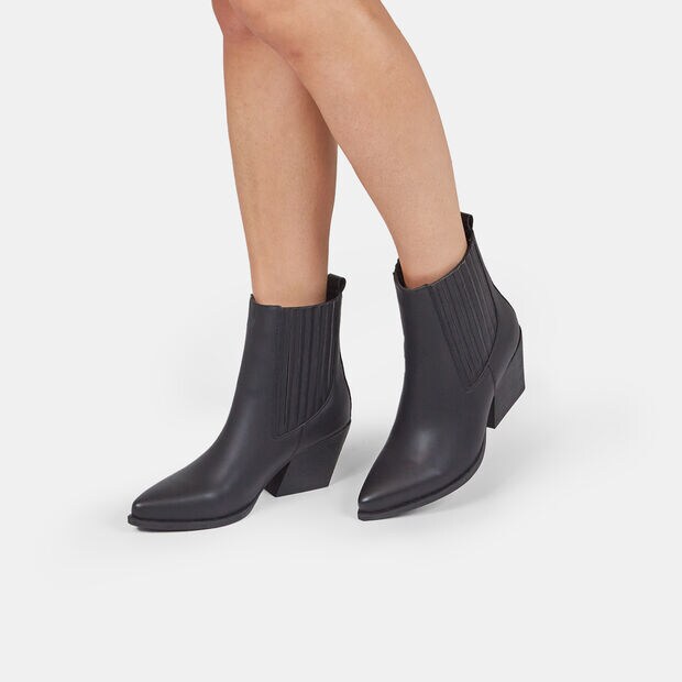 Texanische Damenstiefeletten mit mittelhohem Absatz, Schwarz