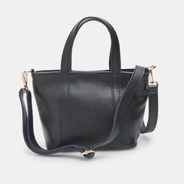 Damen Mini Leder Shopper Tasche, Schwarz