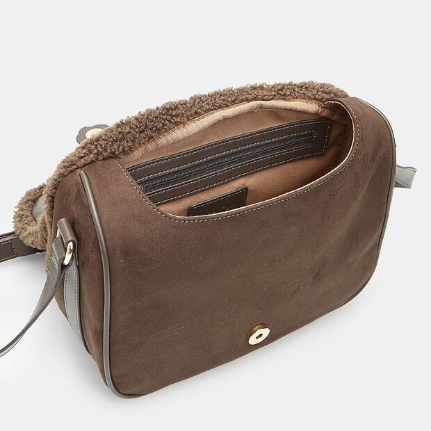 Schultertasche mit Einsatz aus Kunstfell, Braun