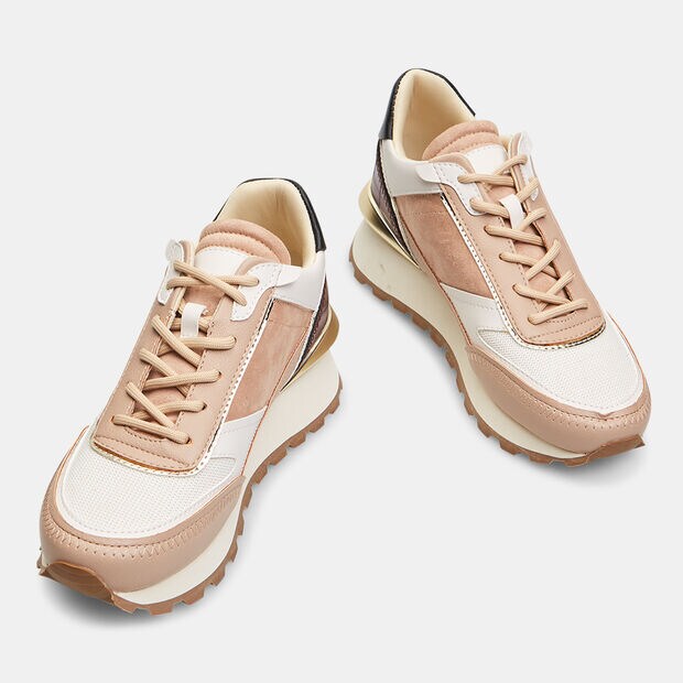 Sneakers de mujer con suela alta e inserciones, Beige