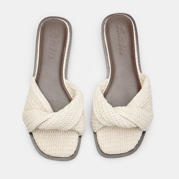 Women's flat sandal with fabric strap, White