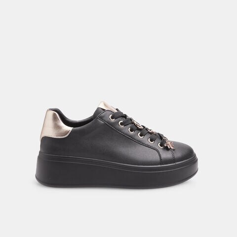 Women's lace-up sneaker with jewel applications, Black