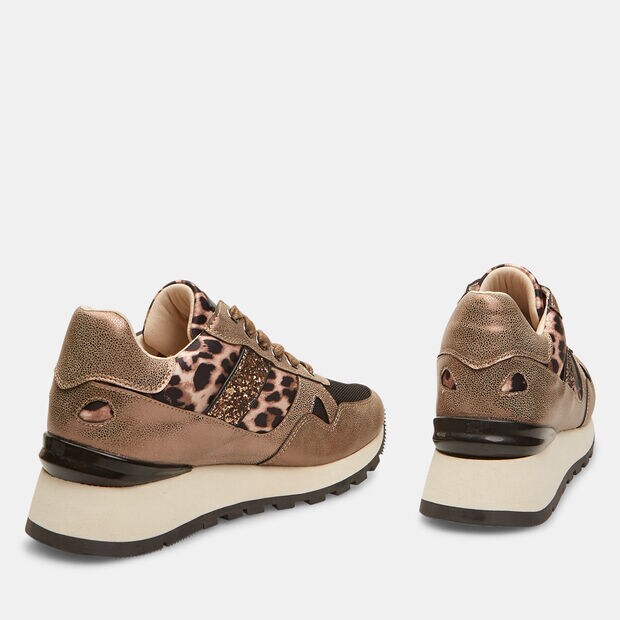 Sneakers de mujer con detalle animal print, Taupe