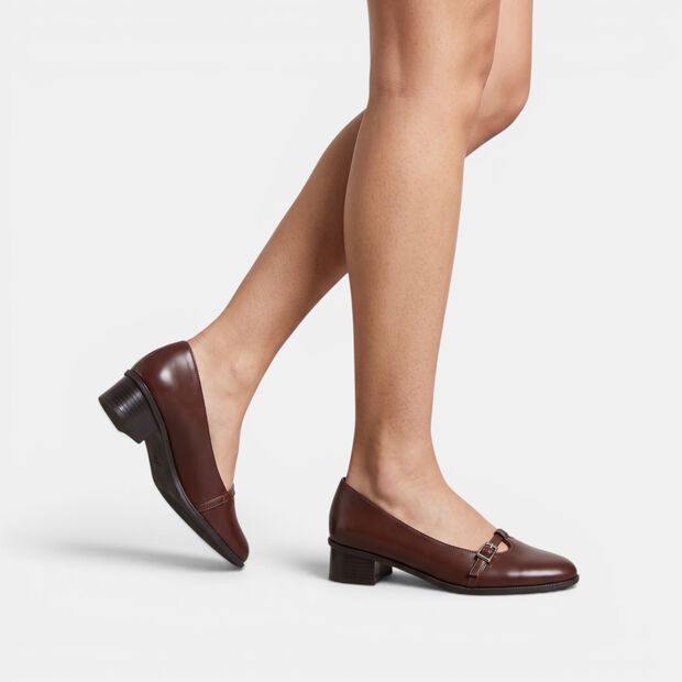 Damen-Pumps aus Leder mit Blockabsatz und Bata-Riemchen, Braun