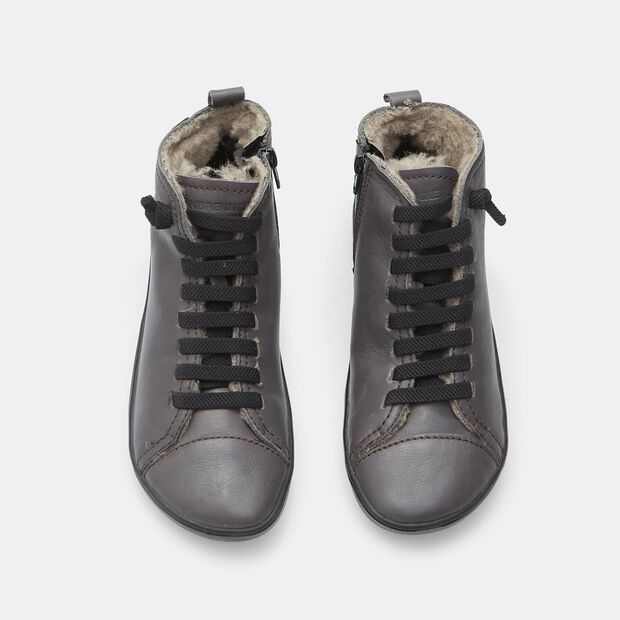 Damenleder-Barefoot-Stiefeletten mit Fell, Braun