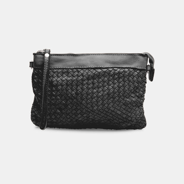 Pochette en cuir tress&eacute;, Noir