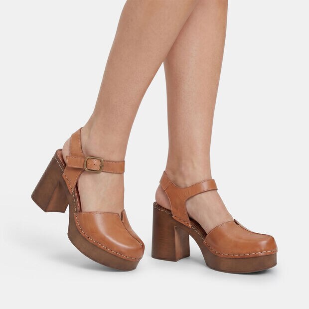 Damenledersandalen mit 9 cm Absatz und Plateau BATA, Braun