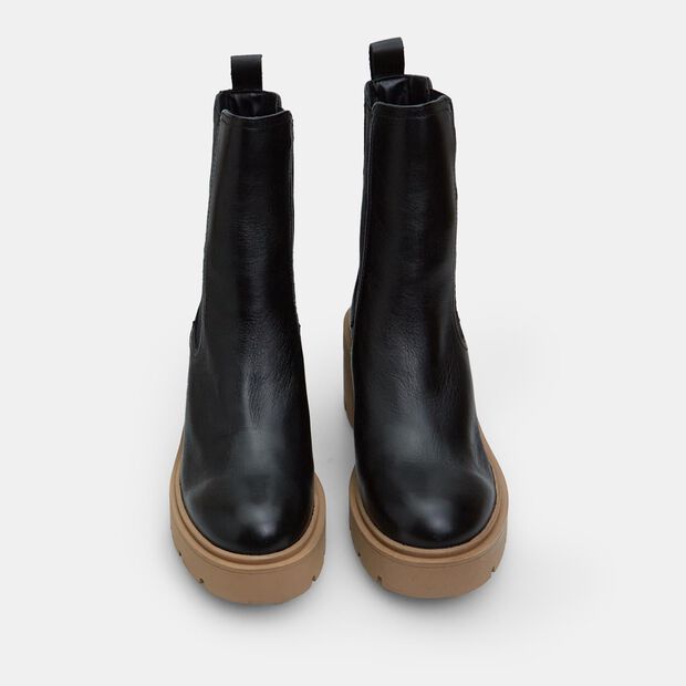 Women's Leather Ankle Boot with Medium Heel, Black