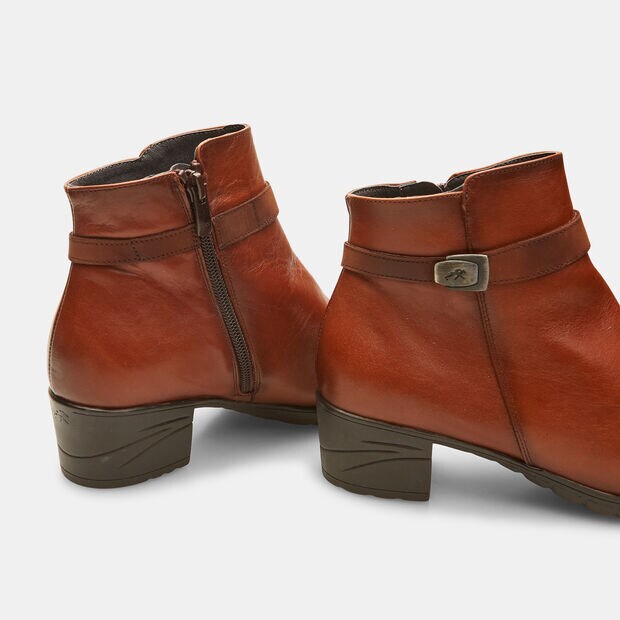 Damenstiefeletten aus Leder mit breitem Absatz, Braun