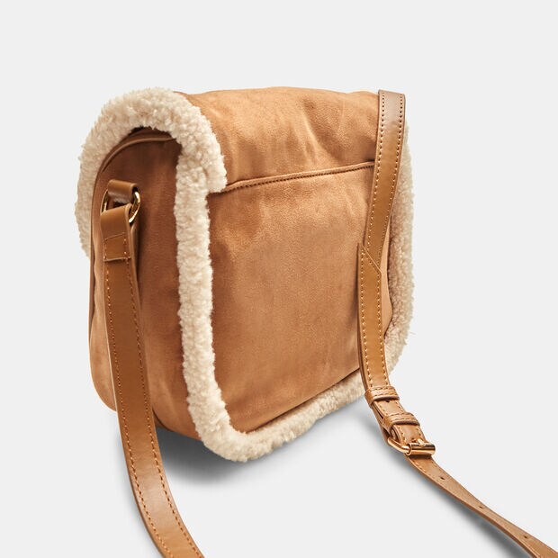 Shoulder bag with faux fur insert, Tan
