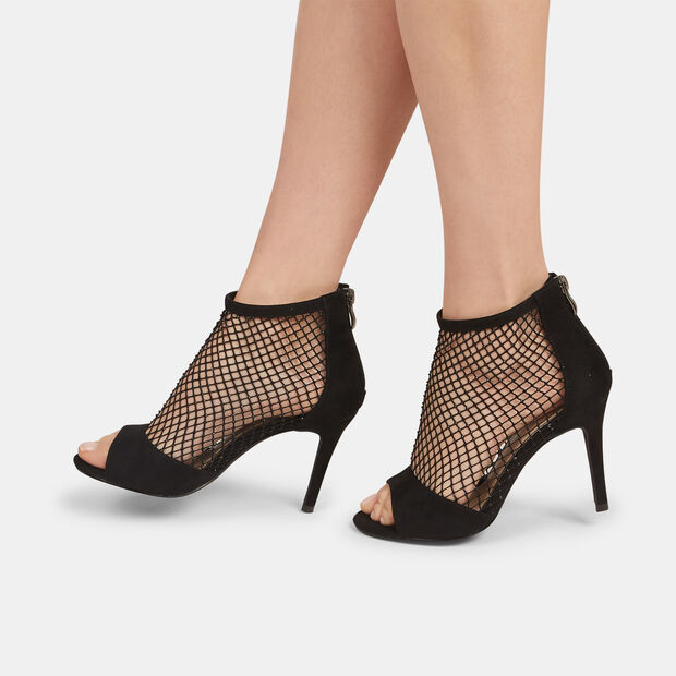 Bata Red Label Women's Mesh Sandals with 10 cm Heel and Glitter, Black