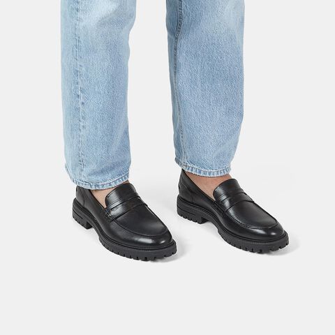 Mocassins en cuir pour homme avec semelle track BATA, Noir