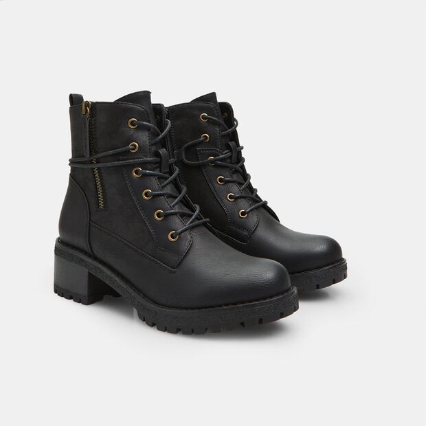 Damen Kampfstiefel mit seitlichem Rei&szlig;verschluss, Schwarz