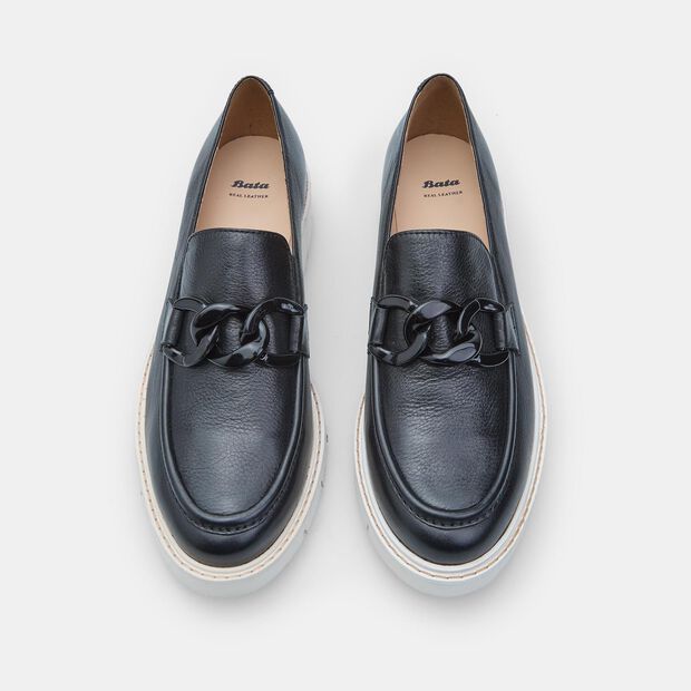 Women's Leather Loafers with BATA accessory, 